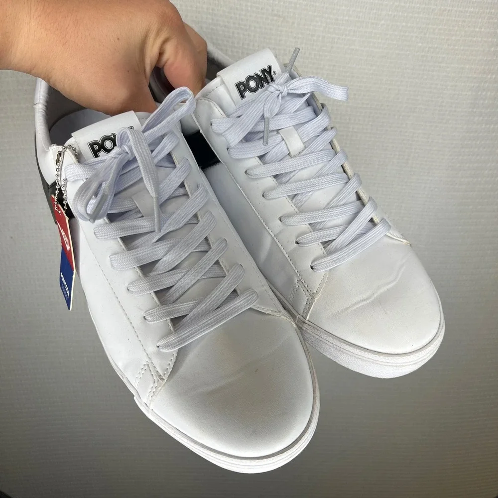 Pony Topstar Lo Mens Sneakers White Black Low Top Shoes 41045202W-MENS Size 13
